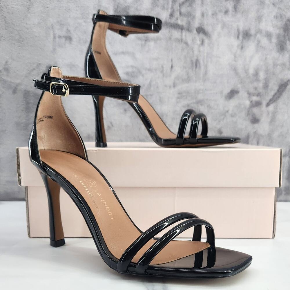 NIB Chinese Laundry Jasmine Black Open Toe Patent Leather Heels 7.5 US  38 EU